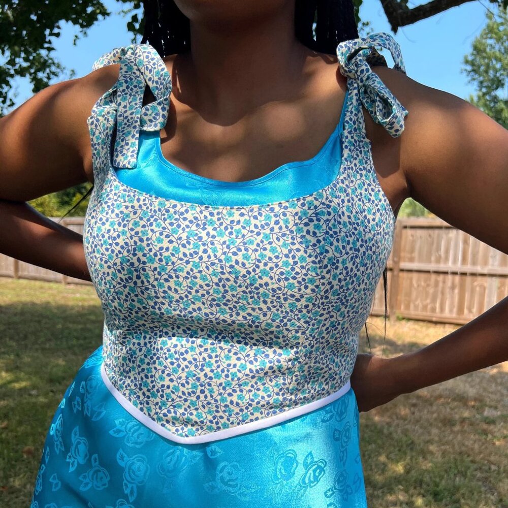 Blue Ditzy Floral Print Corset Top – Cottagecore Coquette Y2K